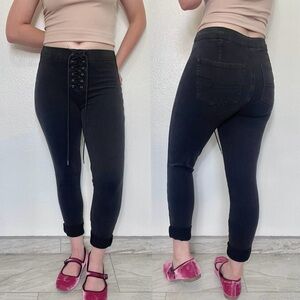 American Eagle | Black Lace Up Front Skinny Jegging Jeans